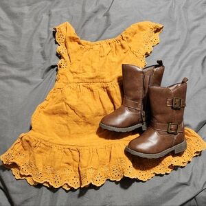 Cat & Jack Mustard Toddler Dress with Carters Boots